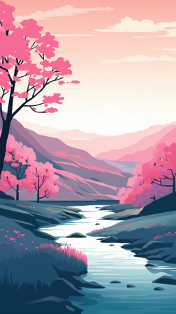 River valley during spring timeのイラスト素材