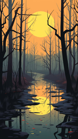 A swamp during autumn seasonのイラスト素材