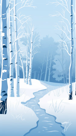 Birch lane covered in snow during winterのイラスト素材