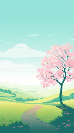 At Hilltop during springのイラスト素材