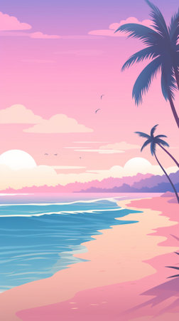 Tropical beach at sunrise during summerのイラスト素材