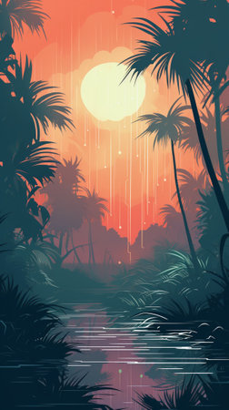 Jungle forest during monsoon rain seasonのイラスト素材