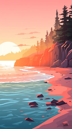 Secluded beach cove at sunsetのイラスト素材