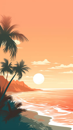 Summer coastline during sunsetのイラスト素材