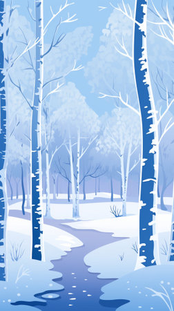 Birch lane covered in snow during winterのイラスト素材