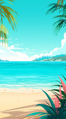 Summer beach with turquoise waterのイラスト素材