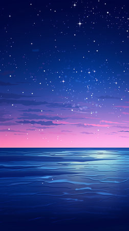 Starlit night over a tranquil winter beachのイラスト素材
