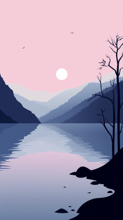 Fjord at twilight during winter seasonのイラスト素材