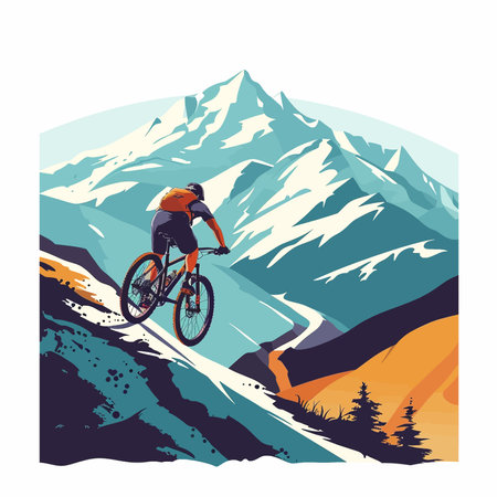 Vector illustration of mountain bikingのイラスト素材