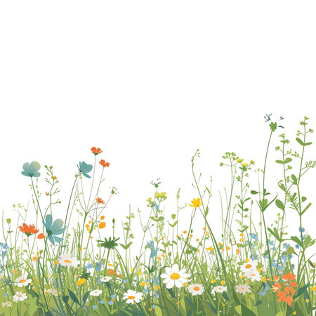 Vector illustration Green Spring meadow with wildflowersのイラスト素材