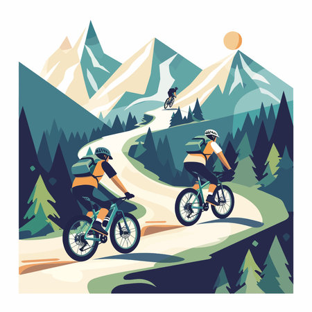 Vector illustration of mountain bikingのイラスト素材