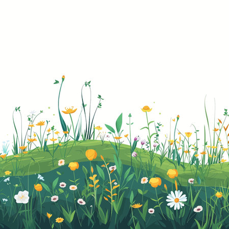 Vector illustration Green Spring meadow with wildflowersのイラスト素材