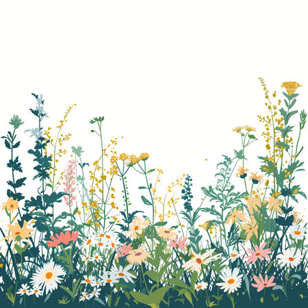 Vector illustration Green Spring meadow with wildflowersのイラスト素材