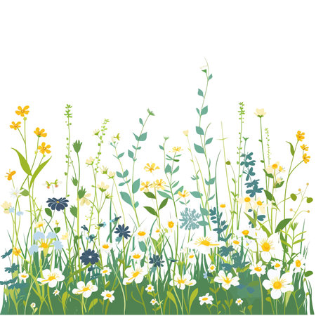 Vector illustration Green Spring meadow with wildflowersのイラスト素材