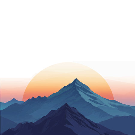 Vector illustration of sunrise view from a mountain peakのイラスト素材