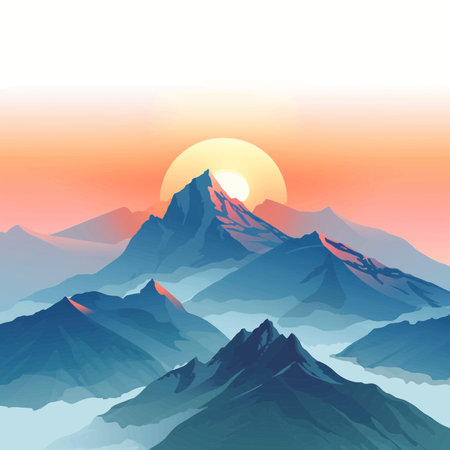 Vector illustration of sunrise view from a mountain peakのイラスト素材
