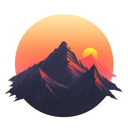 Vector illustration of sunrise view from a mountain peakのイラスト素材