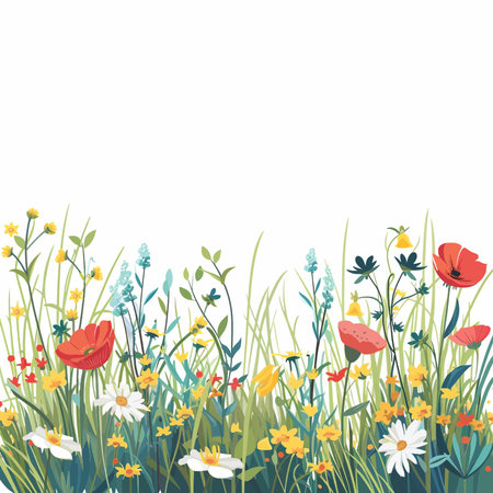 Vector illustration Green Spring meadow with wildflowersのイラスト素材