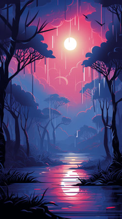 Jungle forest during monsoon rain seasonのイラスト素材