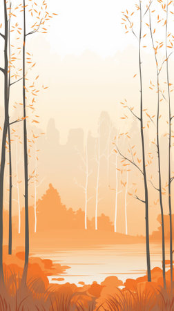 Misty birch forest during autumn seasonのイラスト素材