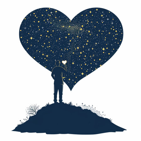 Stargazing with a heart shaped constellationのイラスト素材