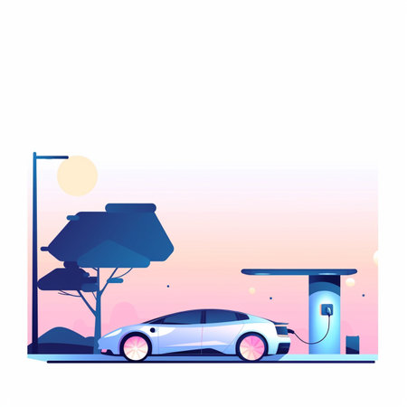 Electric car charging station. Flat style vector illustration on white background.のイラスト素材