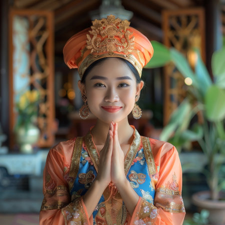 young Indonesian woman portrait in traditional clothesの素材