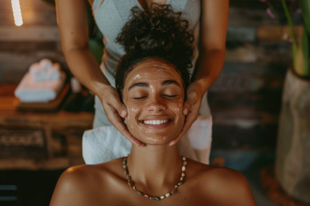 Young woman receiving facial skin treatmentの素材