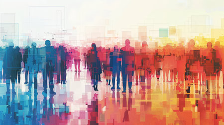 abstract illustration of people silouhettes technical theme paint brushの素材