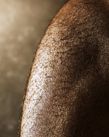 A close up of a hairy arm with a tan color. The arm is covered in hair and has a rough textureの写真素材