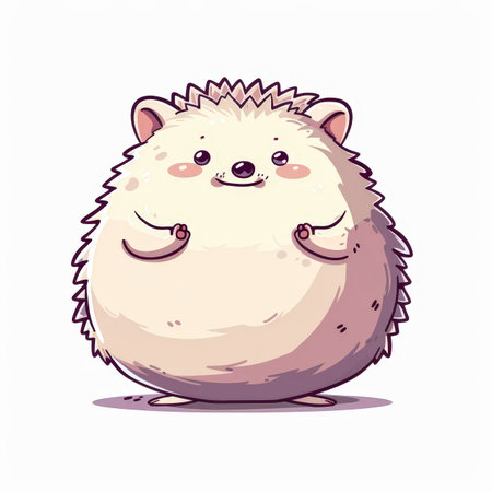 A cute cartoon hedgehog with a big smile on his face. The hedgehog is holding its paws up in the air, as if it's giving a thumbs up. The image has a lighthearted and playful moodの写真素材