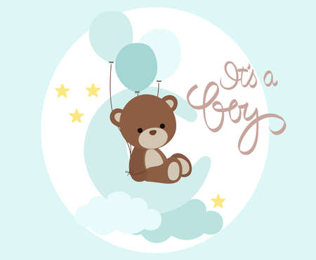 Bear on the Moon blue for a baby boyのイラスト素材