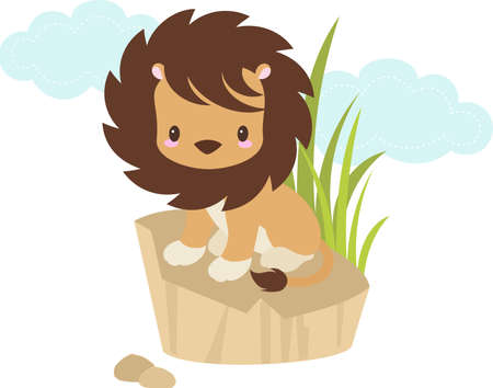 Cute lion sitting on the rock in the dessertのイラスト素材