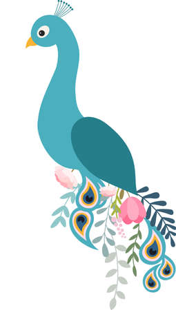 Flower Peacock illustration with beautiful pink flowers and rosesのイラスト素材
