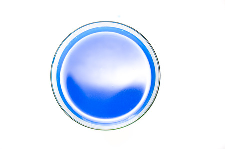 Glass with blue liquid on a white backgroundの写真素材