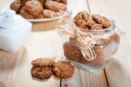 Photo of pot full of diet and healthy cookiesの写真素材