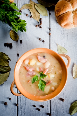 Thick bean soup with traditional sausageの写真素材
