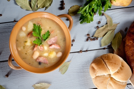Thick bean soup with traditional sausageの写真素材