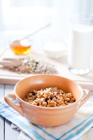 Healthy muesli and seed for breakfastの写真素材