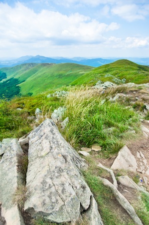 Hiking trail in the mountainsの写真素材