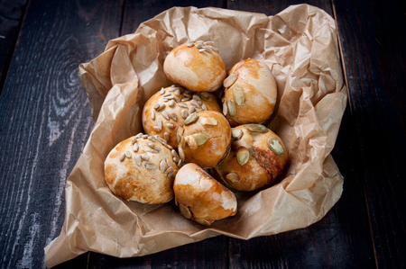 Delicious freshly baked wholwheat breadsの写真素材
