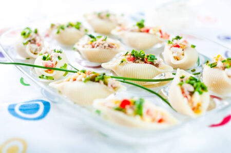 Delicious conchiglie pasta with tunaの写真素材