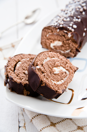 Delicious cream roll cakeの写真素材