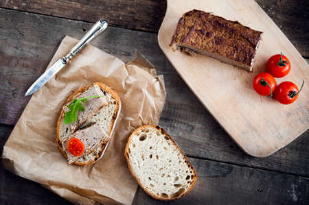 Pork pate with bread and vegetablesの写真素材