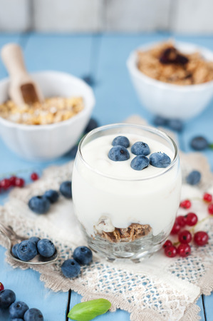 Healthy yoghurt with fruits for breakfastの写真素材