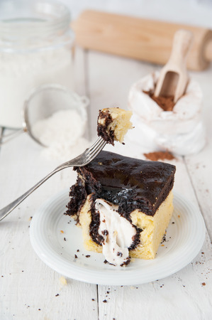 Delicious pound cake with creamの写真素材