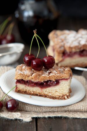 Delicious and fresh cherry pieの写真素材