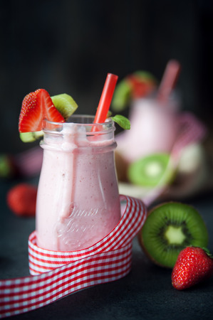 Sweet and delicious strawberry milkshakeの写真素材