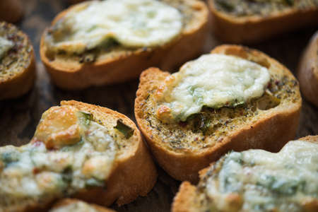 Crunchy toast with cheese and spicesの写真素材