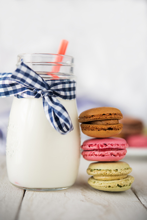 Colorful and delicious french macaronsの写真素材